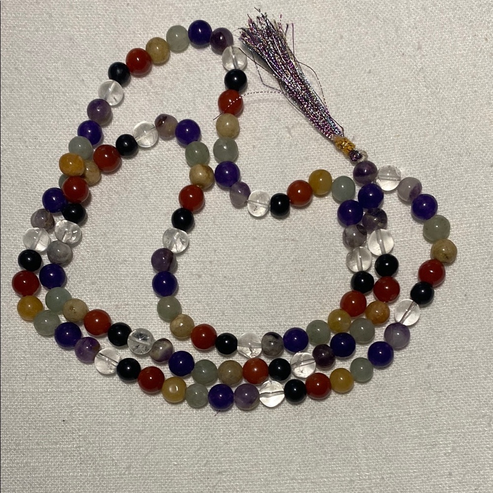 Red and Purple Beaded Necklace with Tassel